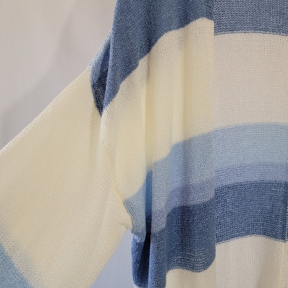 POL Blue White Striped Long Duster Cardigan Sz L Pocket Cottagecore Relaxed Fit - Picture 6 of 12